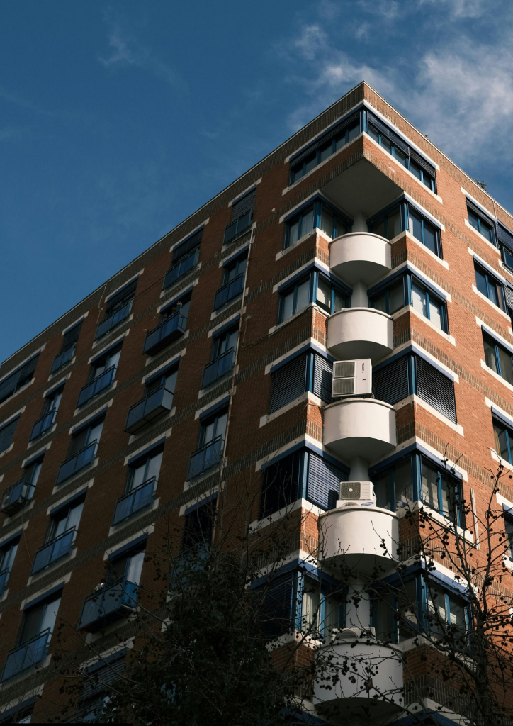 A block of redbrick highrise apartments